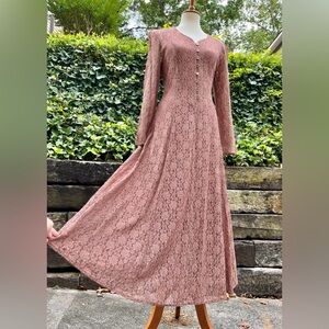 brown lace-up back, 90s vintage grunge maxi dress, Y2K button-up size S/M